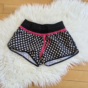 Black and White Polka Dot Athletic Shorts with Pink Trim